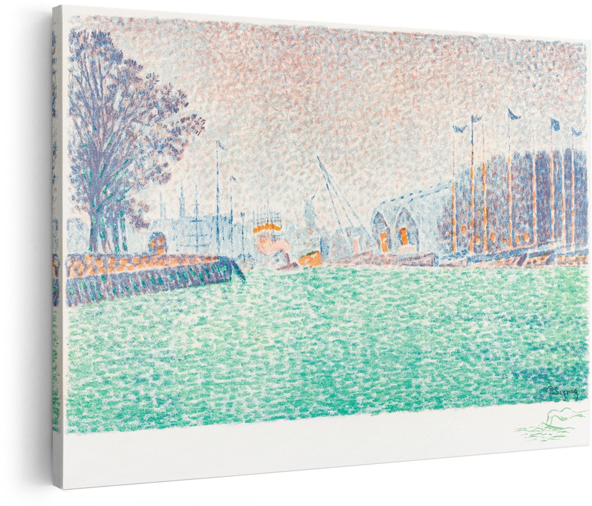 Artaza Canvas Schilderij Haven - 180x120 cm - Groot - Wanddecoratie Landschap - Muurdecoratie Pointillisme - Klassieke Schilderijen Signac - Schilderijen Op Canvas