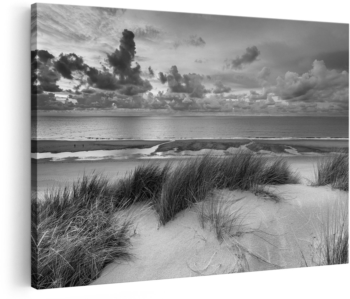 Artaza Canvas Schilderij Strand en Duinen - Zwart Wit - 180x120 cm - Groot - Foto Op Canvas - Wanddecoratie Woonkamer