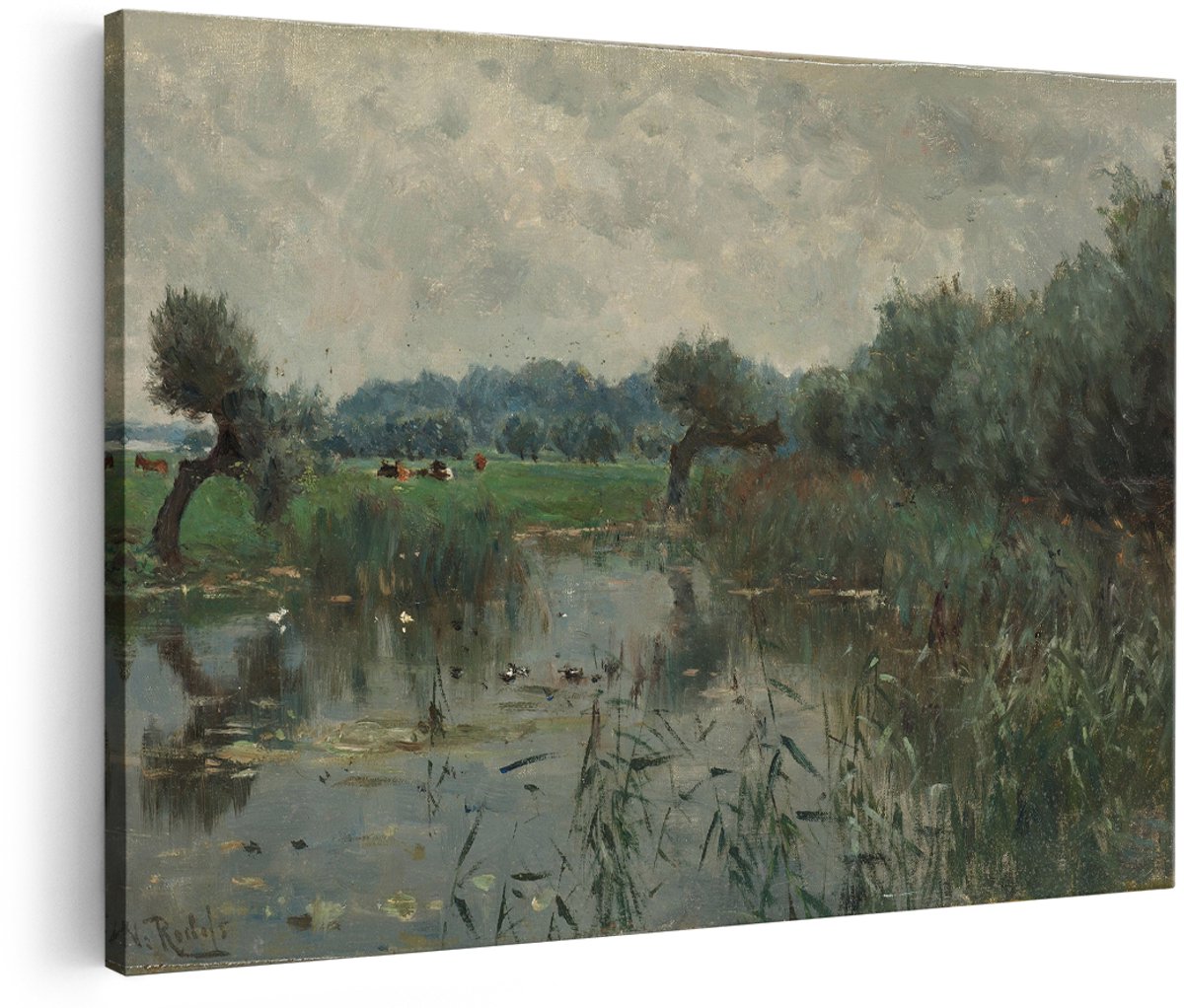 Artaza Canvas Schilderij In de Uiterwaarden van de IJssel - Willem Roelofs - 180x120 cm - Groot - Kunst - Wanddecoratie Woonkamer