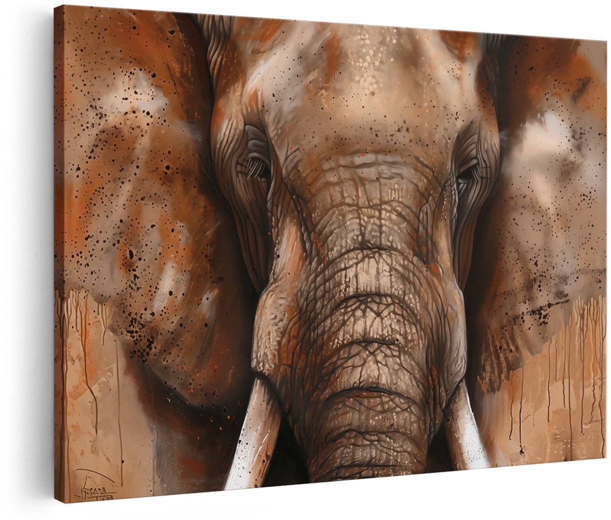 Artaza Canvas Schilderij Olifant met Slagtanden - Dieren - 180x120 cm - Groot - Wanddecoratie Woonkamer - Schilderijen - Muurdecoratie