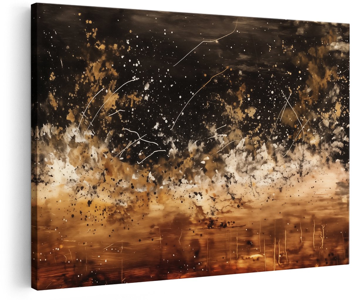 Artaza Canvas Schilderij Zwart Wit Kunstwerk met Splatters - 180x120 cm - Groot - Wanddecoratie Woonkamer - Schilderijen - Muurdecoratie
