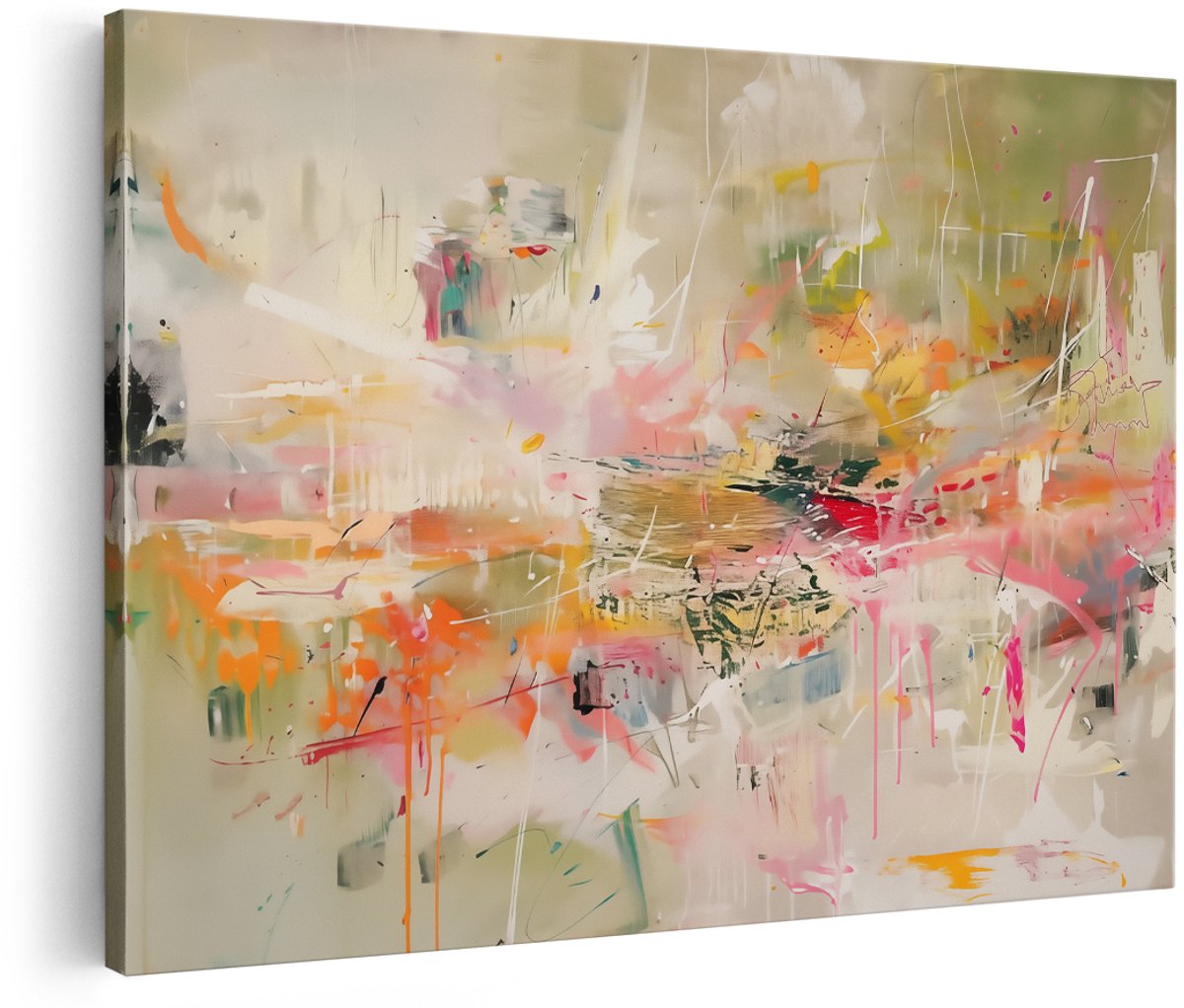 Artaza Canvas Schilderij Abstract Kunstwerk met Veel Kleuren - 180x120 cm - Groot - Wanddecoratie Woonkamer - Schilderijen - Muurdecoratie