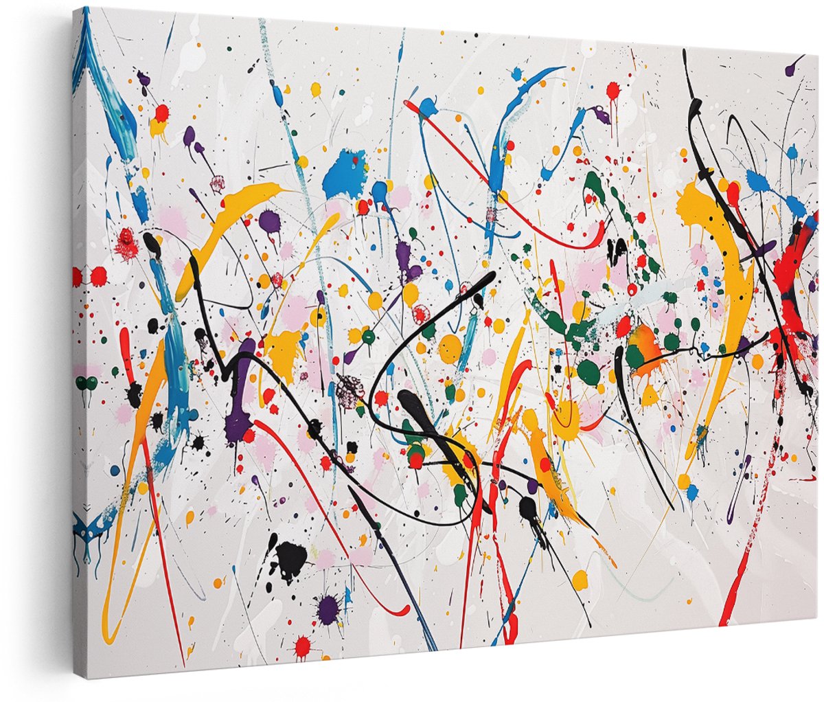 Artaza Canvas Schilderij Kleurrijke Verfspatten op een Witte Achtergrond - 180x120 cm - Groot - Wanddecoratie Woonkamer - Schilderijen - Muurdecoratie