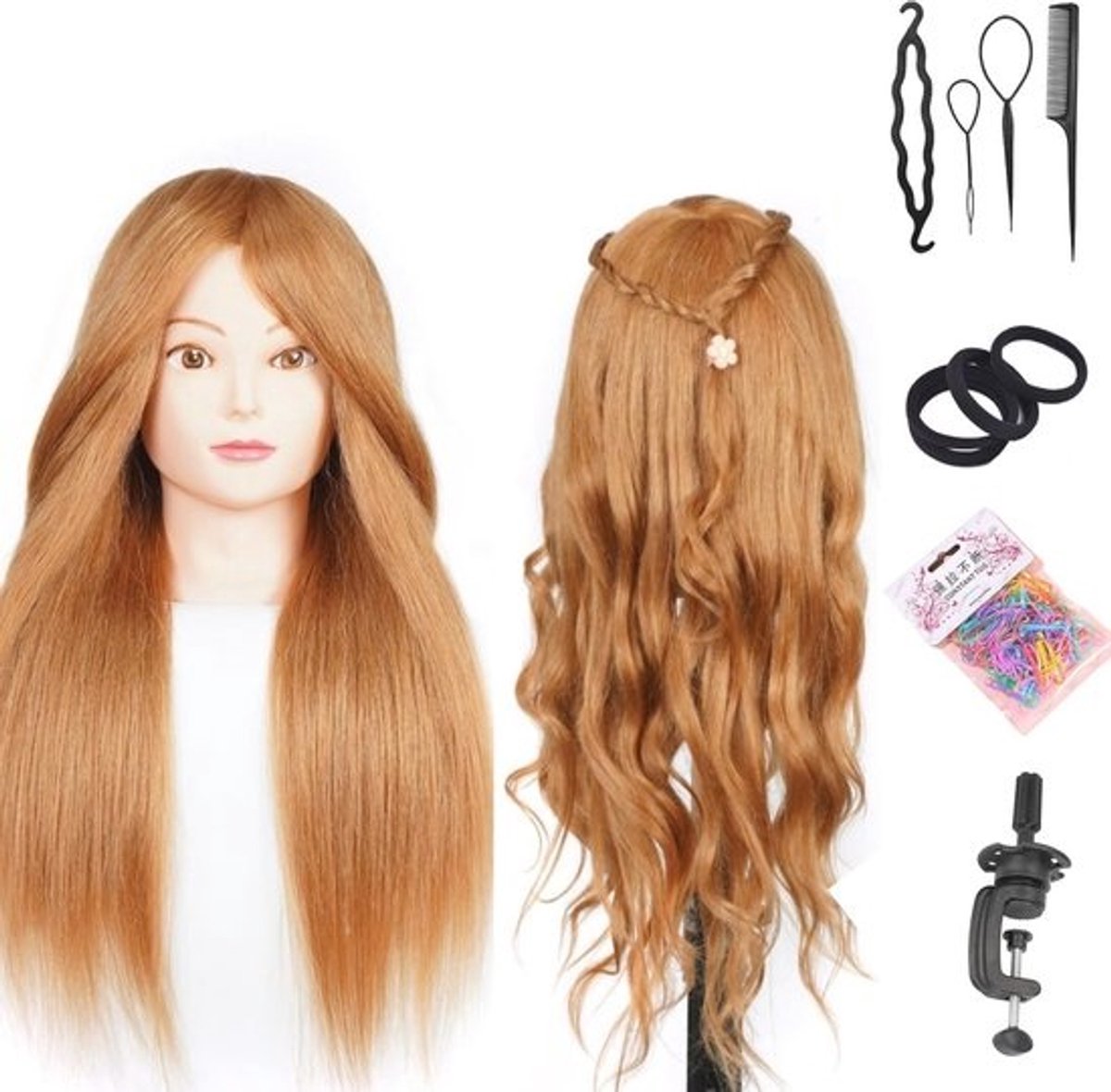 Trainingskoppen voor Haarstyling - Mannequin Hoofd met Synthetisch Haar voor Cosmetologie en Oefendoeleinden