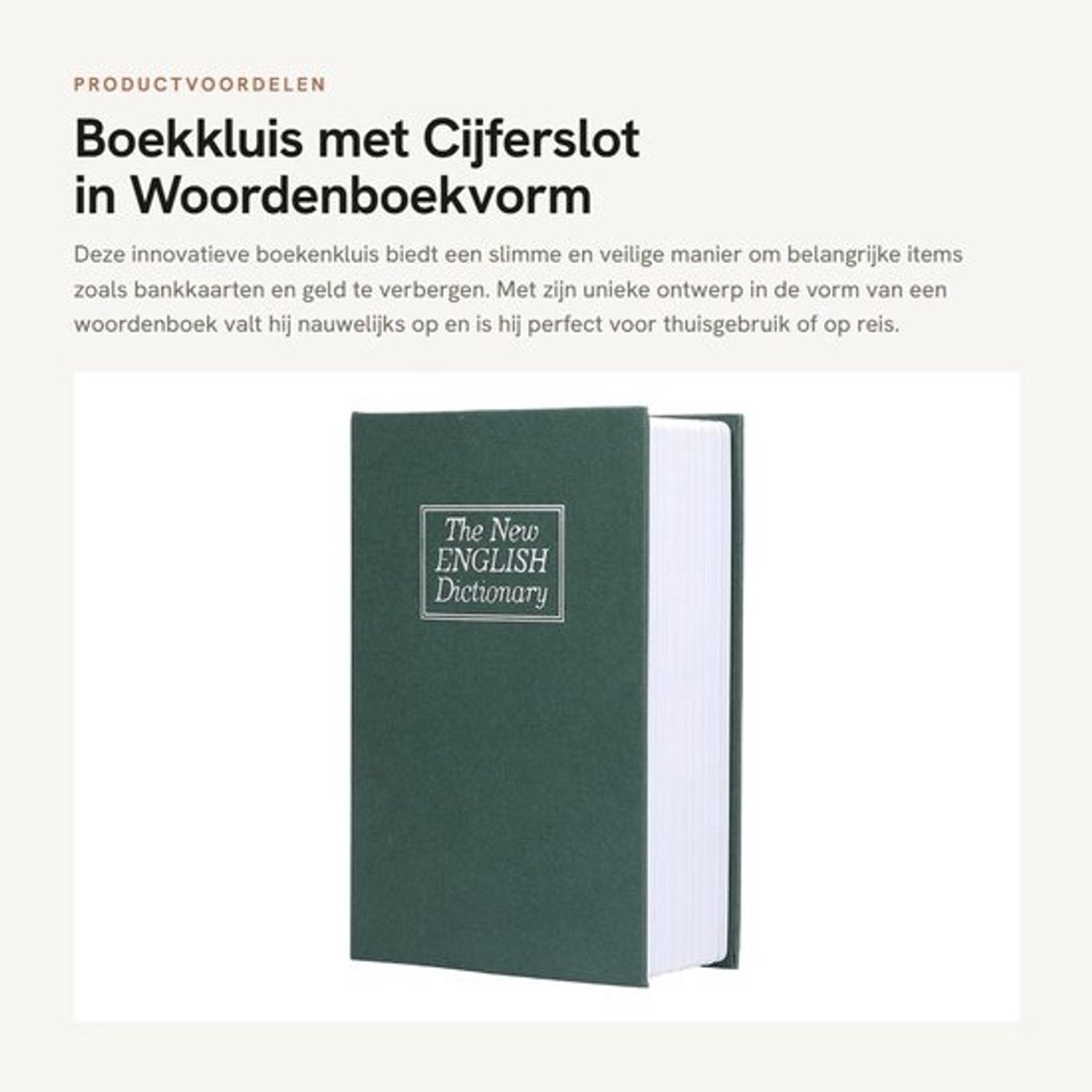 Dailygoods- Boekkluis met Cijferslot - Geldverbergdoos - Innovatieve