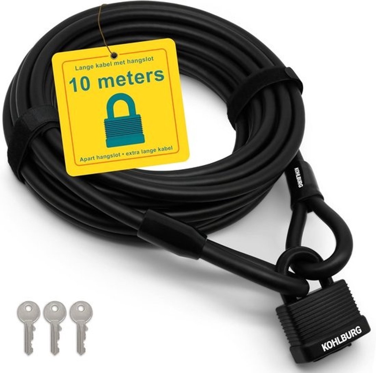 Kabelslot 10 meter – Sleutelloos slot voor fiets en tuinmeubelen – Robuuste stalen kabel 1000 cm