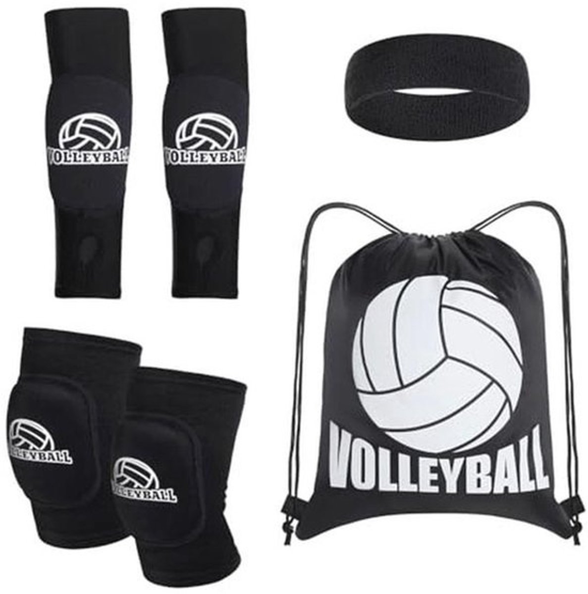 Topbuti 4 stuks volleybal accessoires jeugd volleybal kniebeschermers volleybal arm mouwen bescherming volleybal hoofdband trekkoord tas voor vrouwen tieners meisjes jongens training