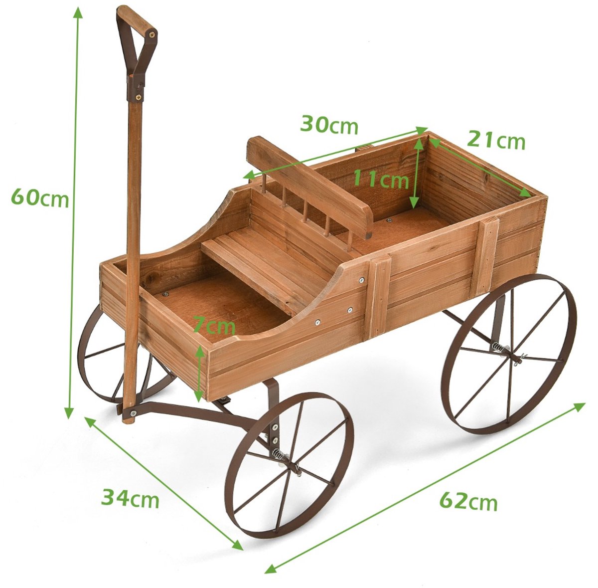 SureDeal® - Tuinier - Houten Bolderkar Bloem - Plantenbak Decoratieve Pot - Wielen - Planten Secties Buiten - 62x34x60 cm - Koffiebruin