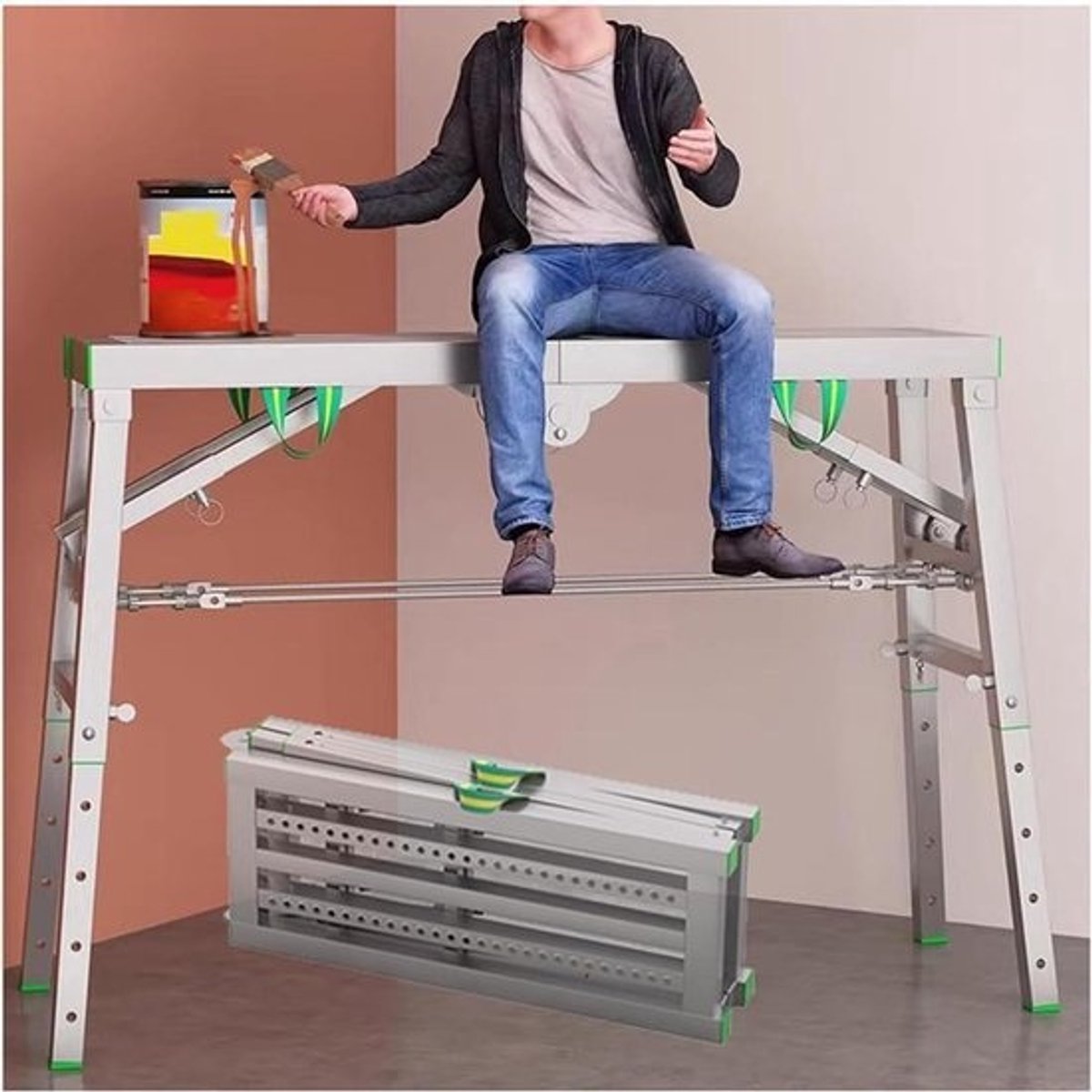Verstelbare Steiger - Werkplatform Vouwsteiger - Huisreparaties - 5 Hoogte-instellingen - 140cm - 200cm - Grijs