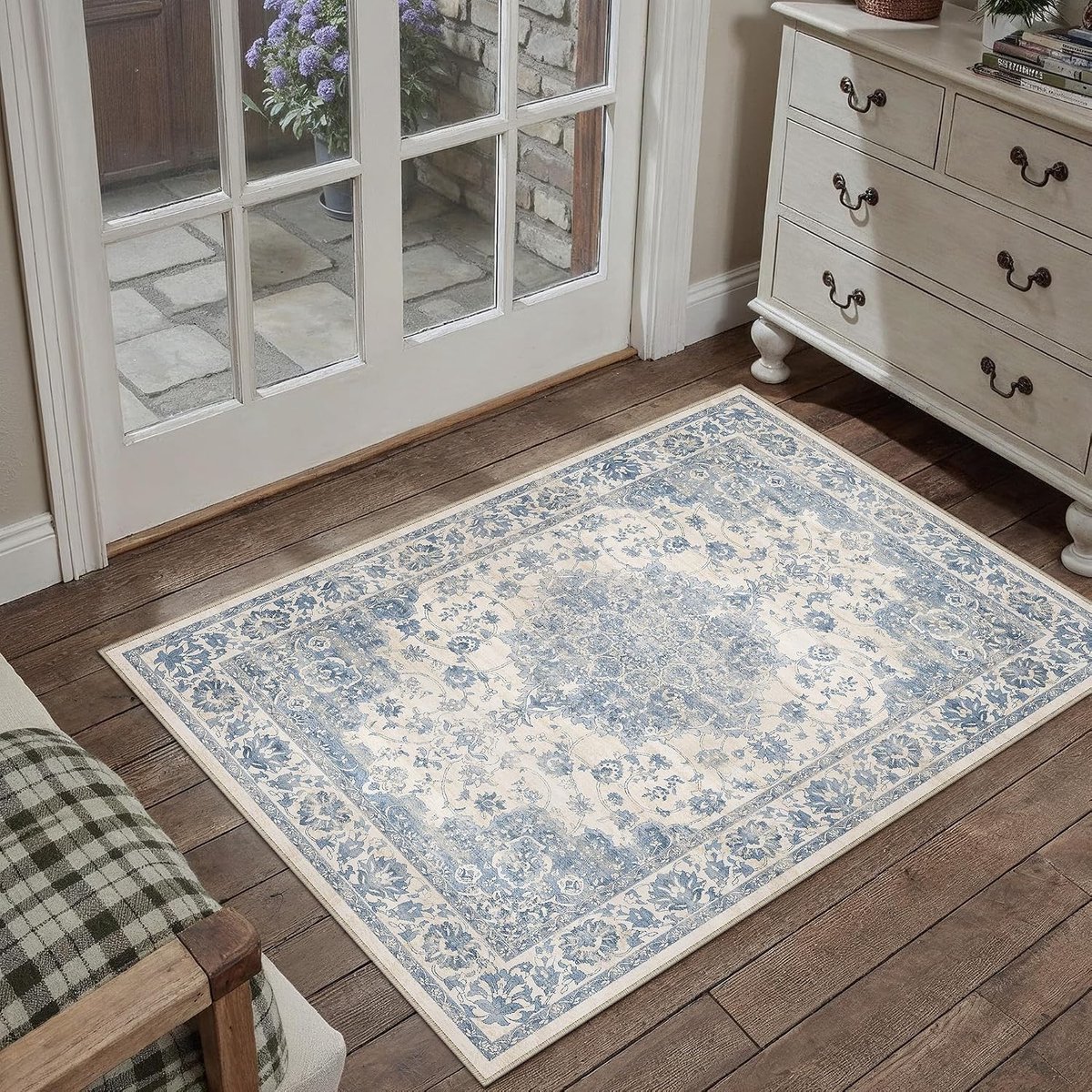 Wasbare Vloermat 60 x 90 cm, Vintage Bohemian Blauw, Antislip Tapijt voor Entree, Hal, Badkamer en Keuken
