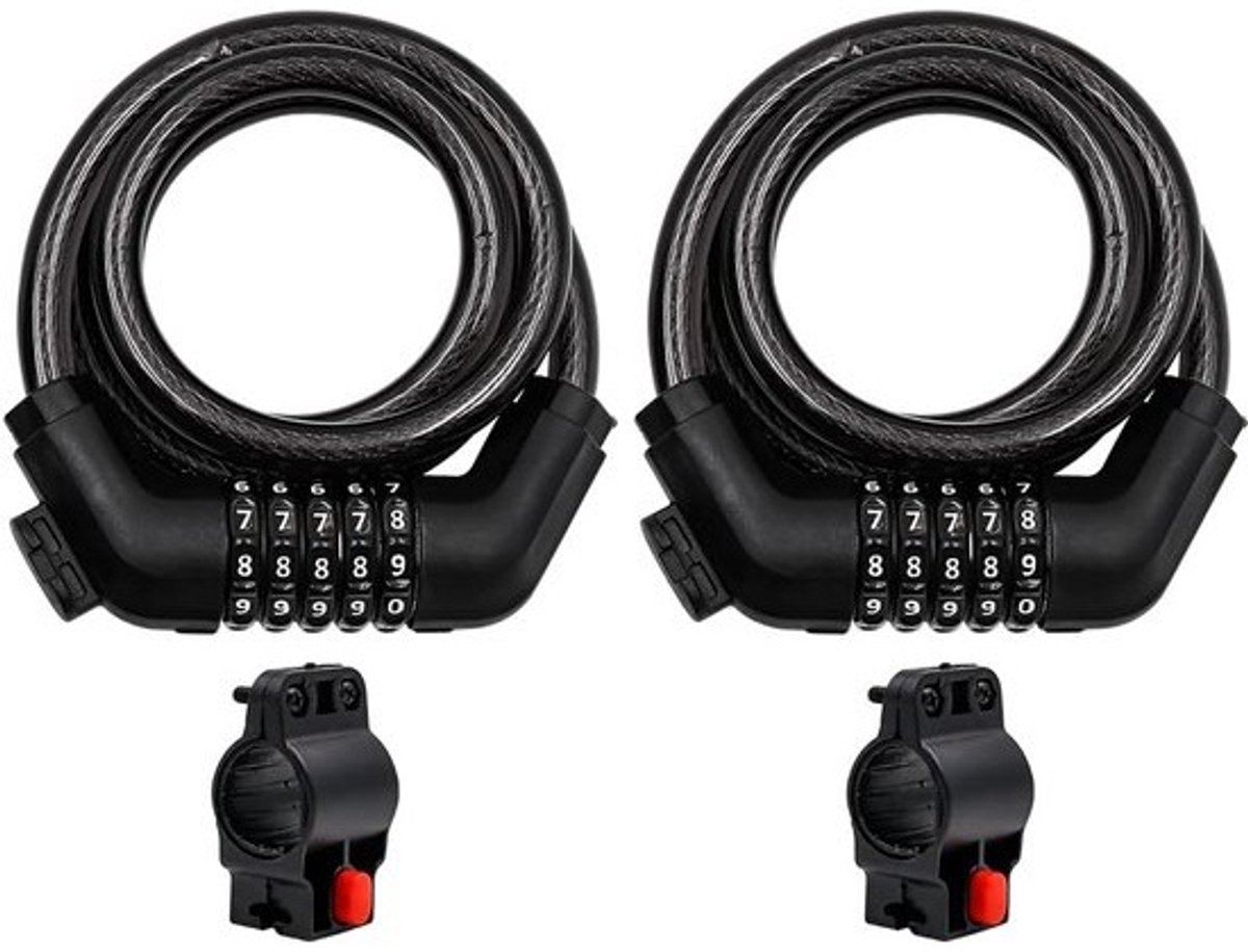 Set van 2 Fiets Kettingsloten met Cijfercode en Houder - 1200 mm Duurzaam Beveiliging