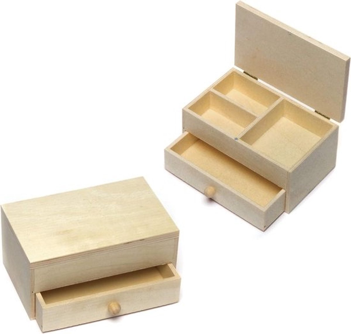 Houten Juwelendoosjes - Set van 2 - Met Metalen Sluiting - Natuurlijke Afwerking