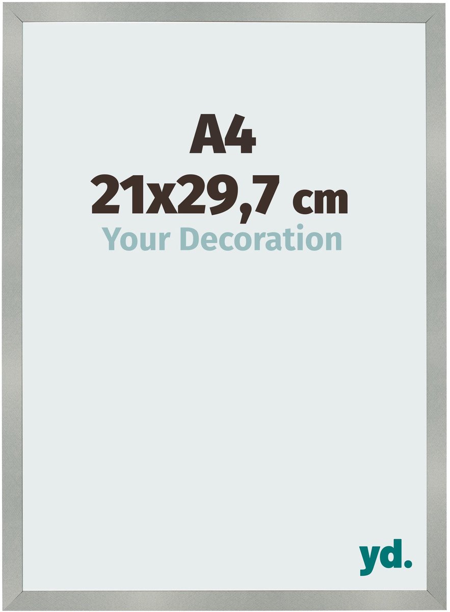 Your Decoration - Fotolijst A4 21x 29,7 cm - MDF - Aluminium Geborsteld - Bologna