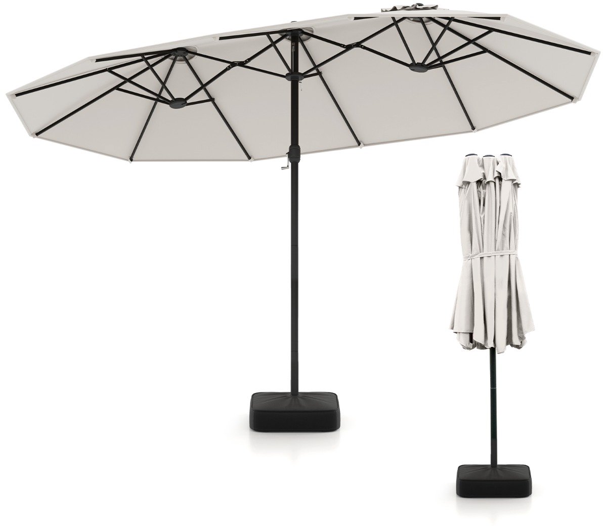 SureDeal® - Parasol - Dubbele Terrasparasol Grote - Buiten Metalen Baleinen - 464x286 cm - Beige