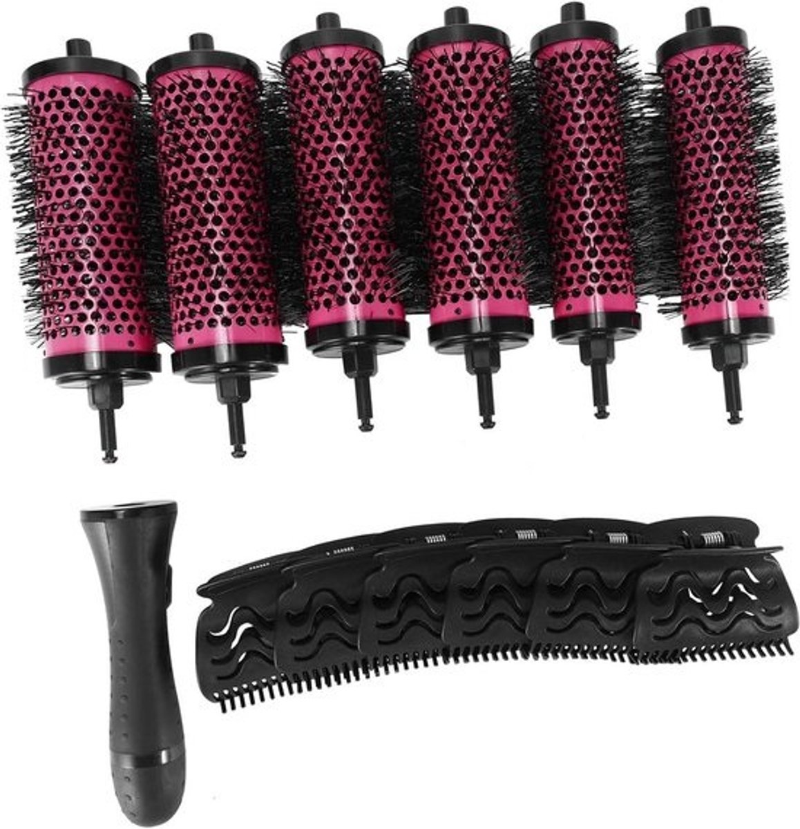 Set van 6 Stuks Haarborstels met Afneembare Handvatten in 3 Maten voor Styleren en Krullen