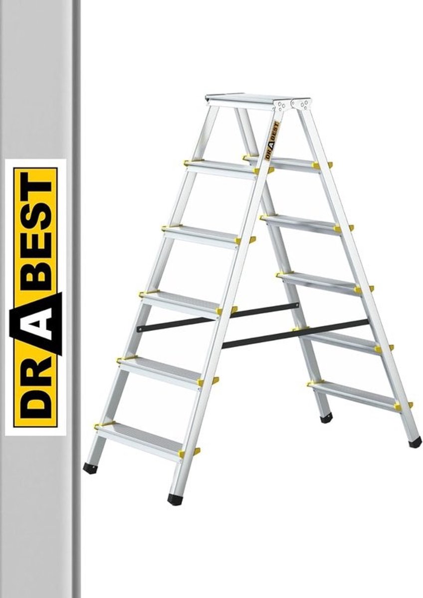 Aluminium trapladder met 6 treden, vouwtrap, belastbaar tot 150 kg, stabiele huishoudladder