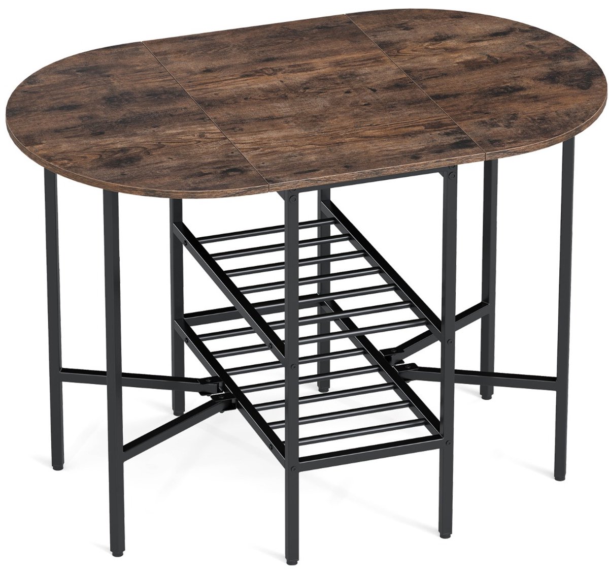 SureDeal® - Eettafel - Ovale Klaptafel - Open Legplanken - Personen Opklapbare Keukentafel - Metalen - 110x70x76 cm - Koffiebruin