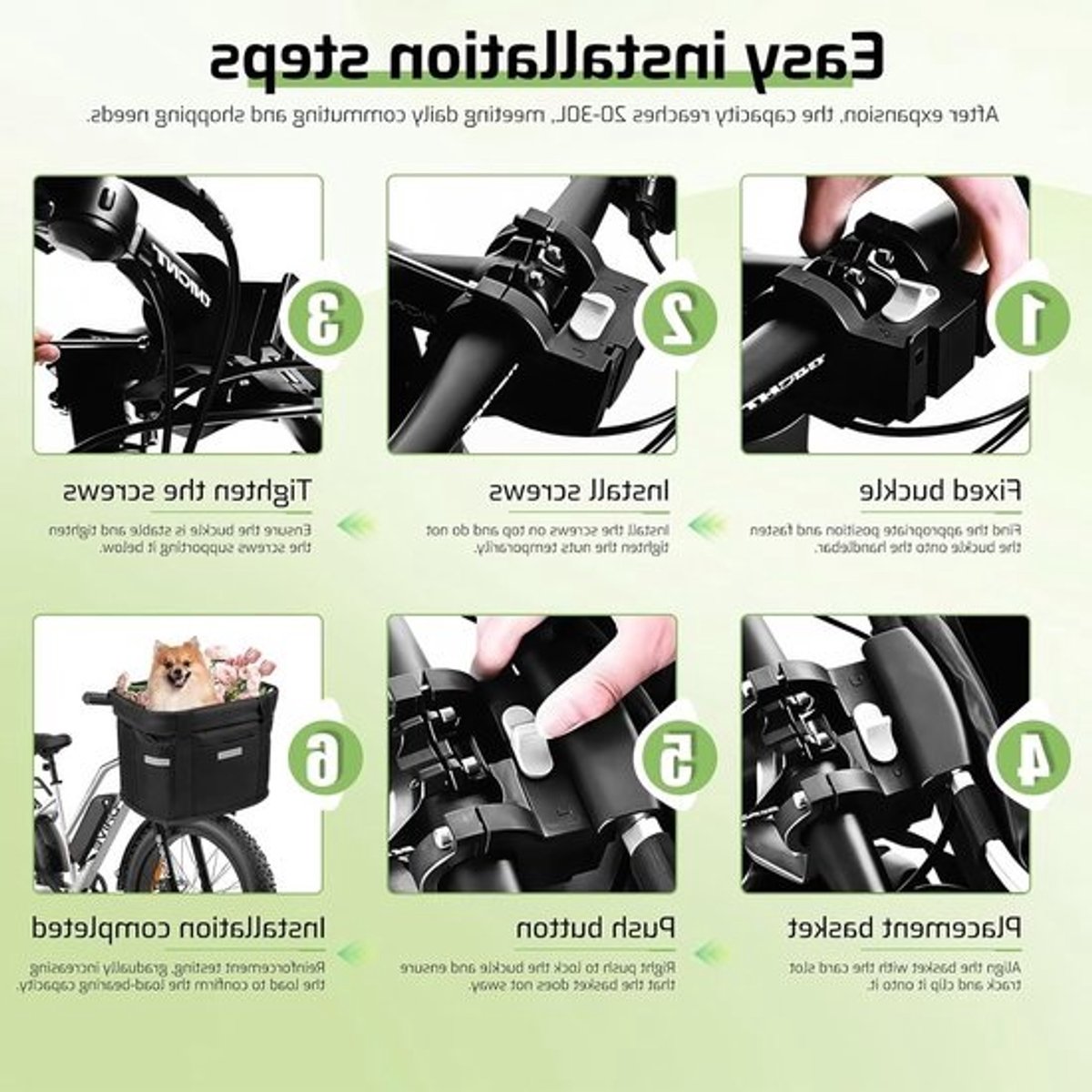 Vouwbare Fietsmand voor Honden, Verwijderbare Handvatmand voor Huisdieren, Ideaal voor Boodschappen en Outdoor Activiteiten