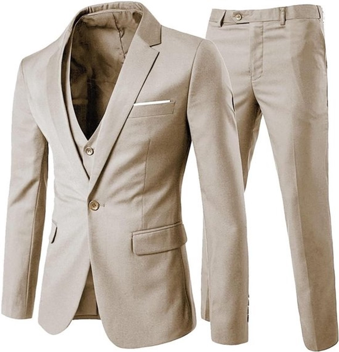Heren 3-delig slim fit pak met ingekerfde revers en één knop