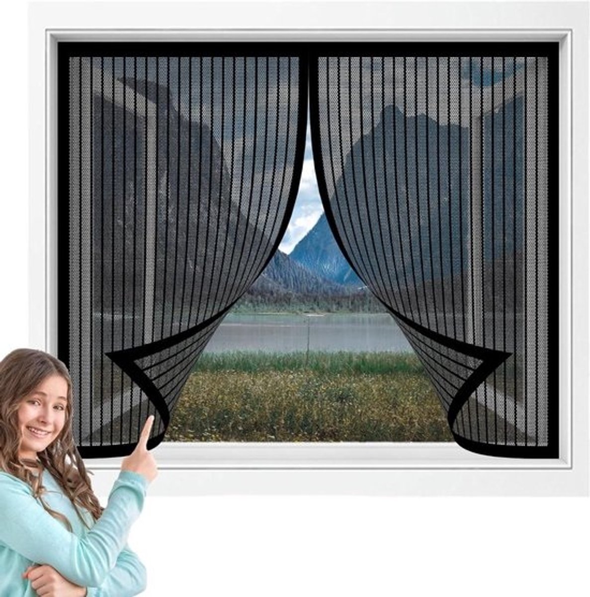 Muggenhor Raam Magnetisch - Vliegendeur Hor - Insecten Buiten Houden - Zonder Boren - 120 x 222 cm - Zwart