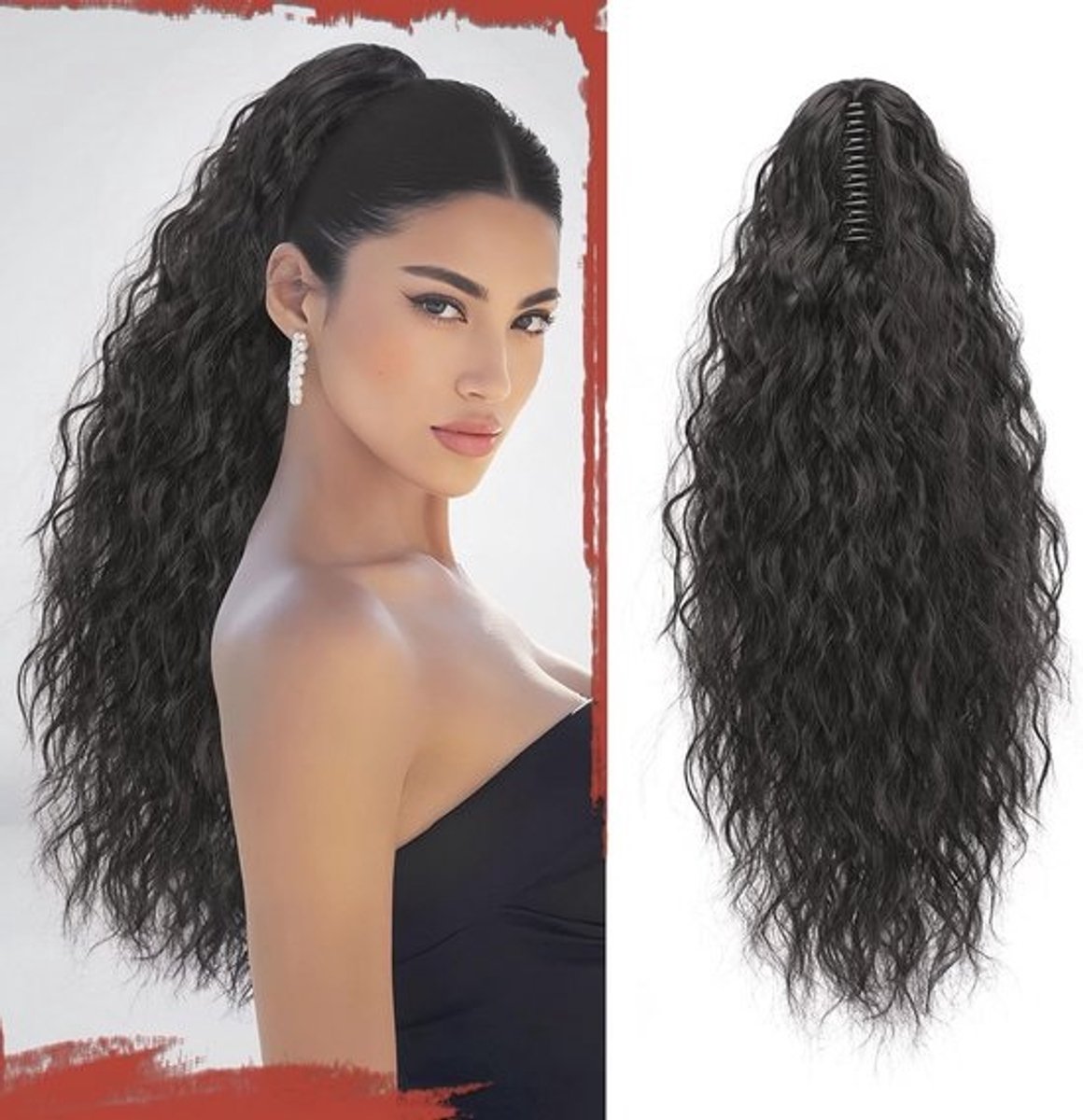 Paardenstaart Haarstuk met Clip - 56 cm Golvende Krullende Haarverlenging voor Vrouwen