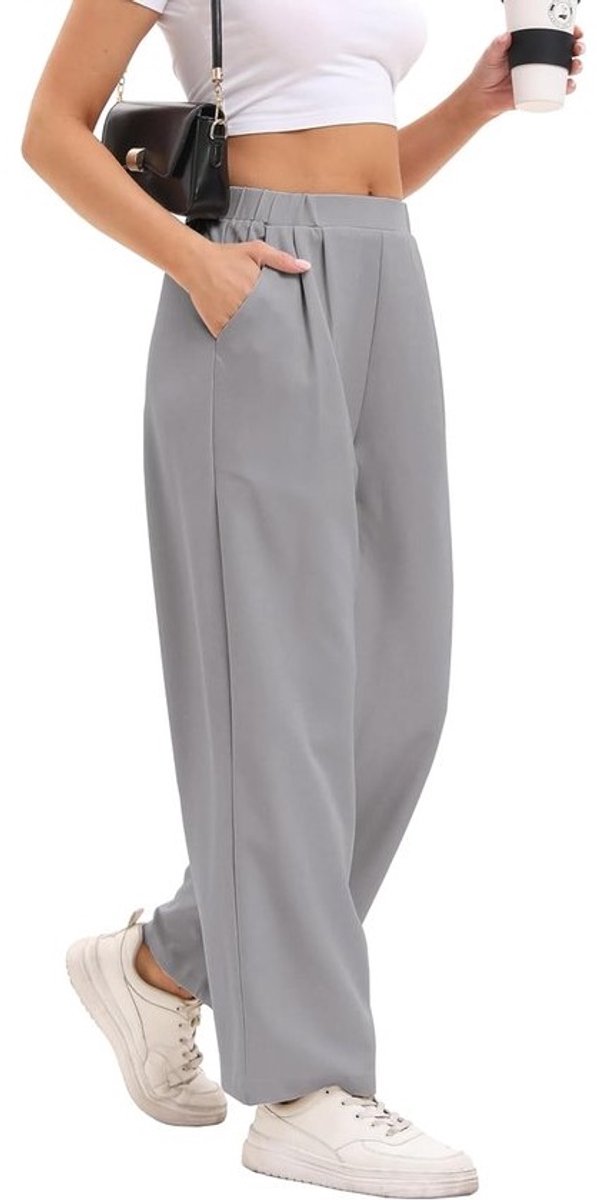 Brede hoge taille broek dames - Zomer casual stoffen broek voor elegante zakelijke looks