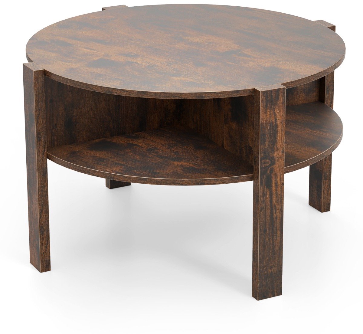 SureDeal® - Salontafel - Rond - Opbergruimte Houten Woonkamertafel - Planken Koffietafel Bijzettafel - 74,5x74,5x45,5 cm - Koffiebruin