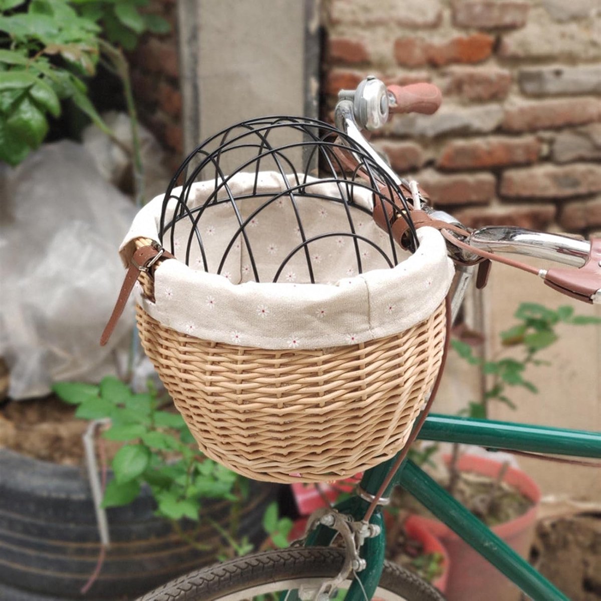 Fietsmand Voor - Dierenmand Bagage - Vervoer Spullen - Met Metalen Deksel - 30 x 25 cm - Houtkleur