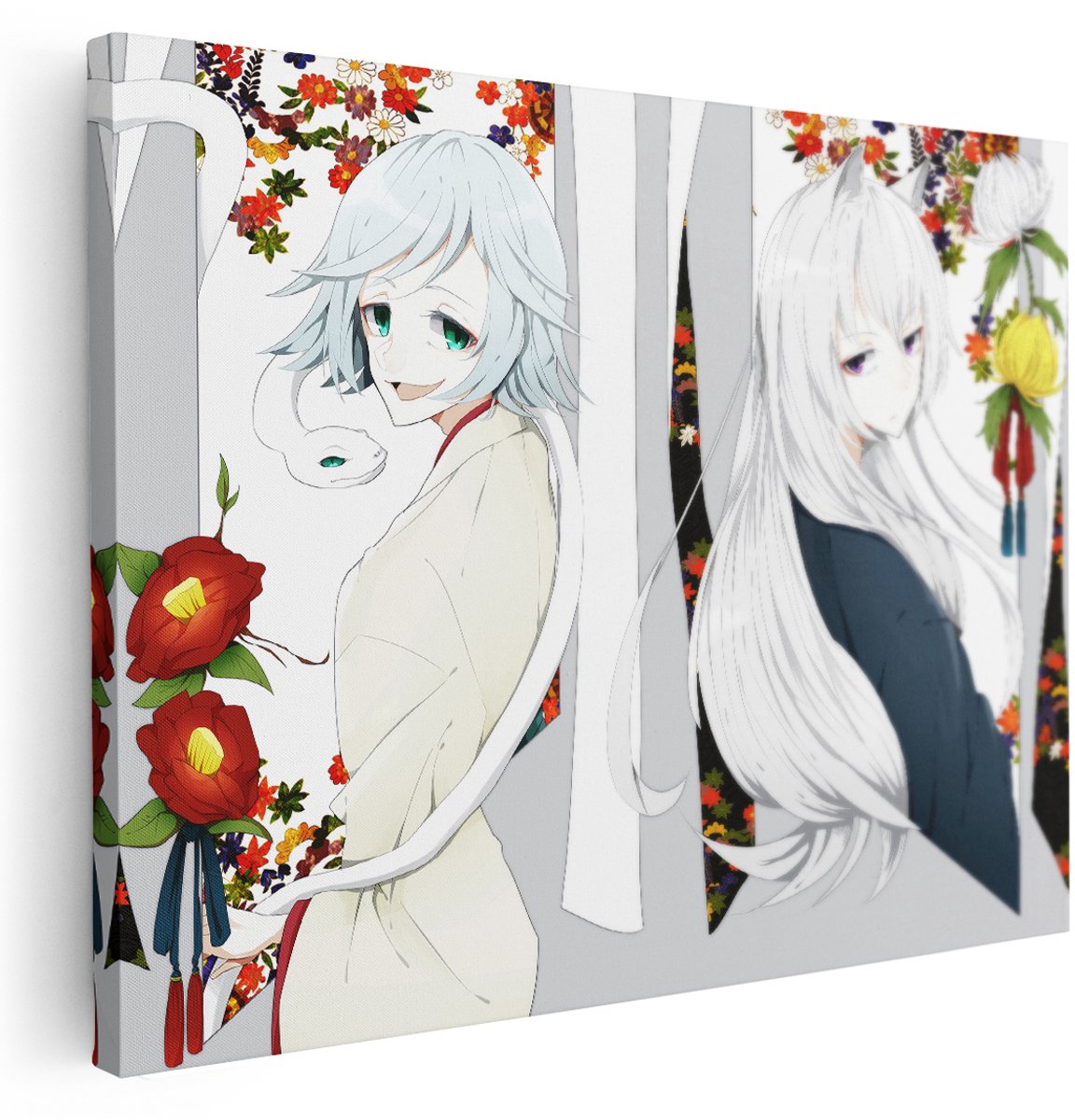 Artaza Canvas Schilderij Meisje In De Witte Kimono - 160x120 cm - Groot - Wanddecoratie Japan - Muurdecoratie Bloemen - Kamer Accessoires