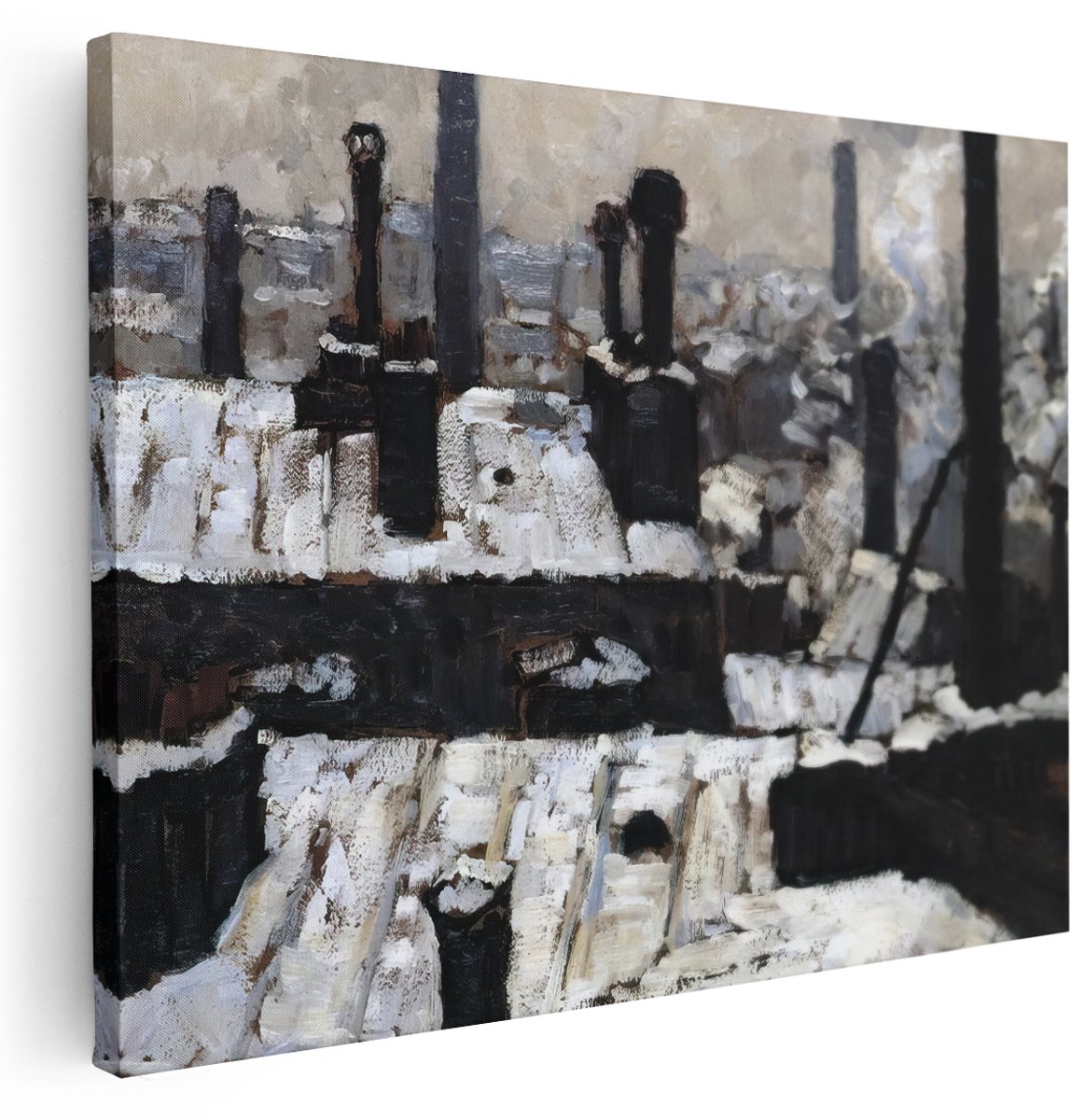 Artaza Canvas Schilderij Fabriek Met Schoorstenen - 160x120 cm - Groot - Wanddecoratie Industrieel - Muurdecoratie Landschap - Kamer Accessoires Zwart Wit