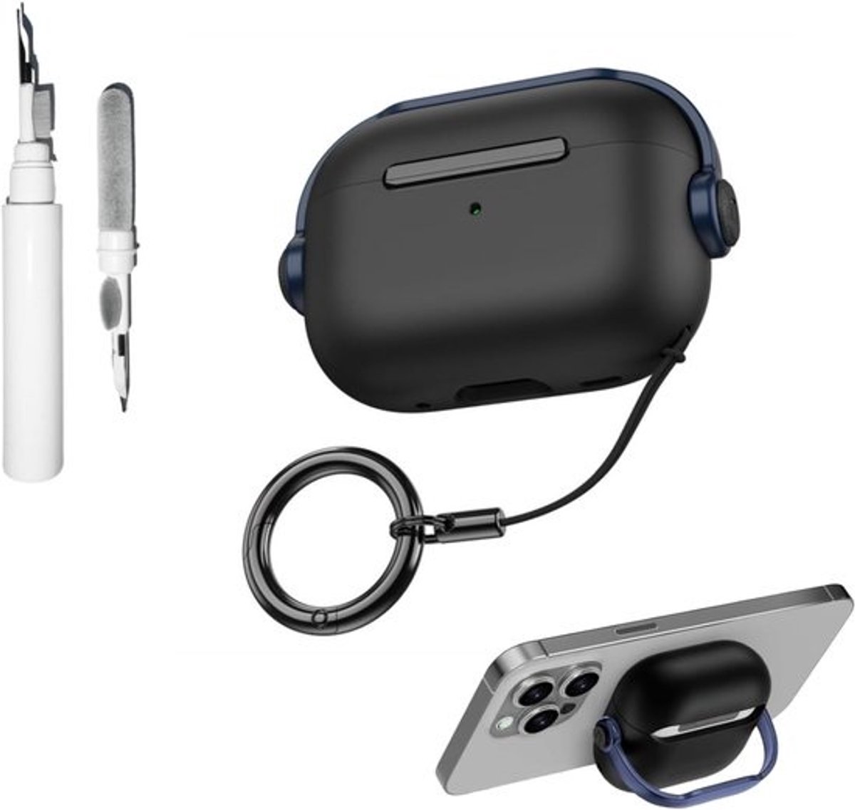3-in-1 Beschermhoes voor AirPods met Lanyard, Sleutelhanger en Schoonmaakset - Schokbestendig Muziekontwerp