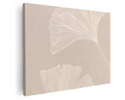 Artaza Canvas Schilderij Line Art - 160x120 cm - Groot - Wanddecoratie Japandi Blad - Muurdecoratie Beige - Schilderijen Op Canvas Minimalistisch
