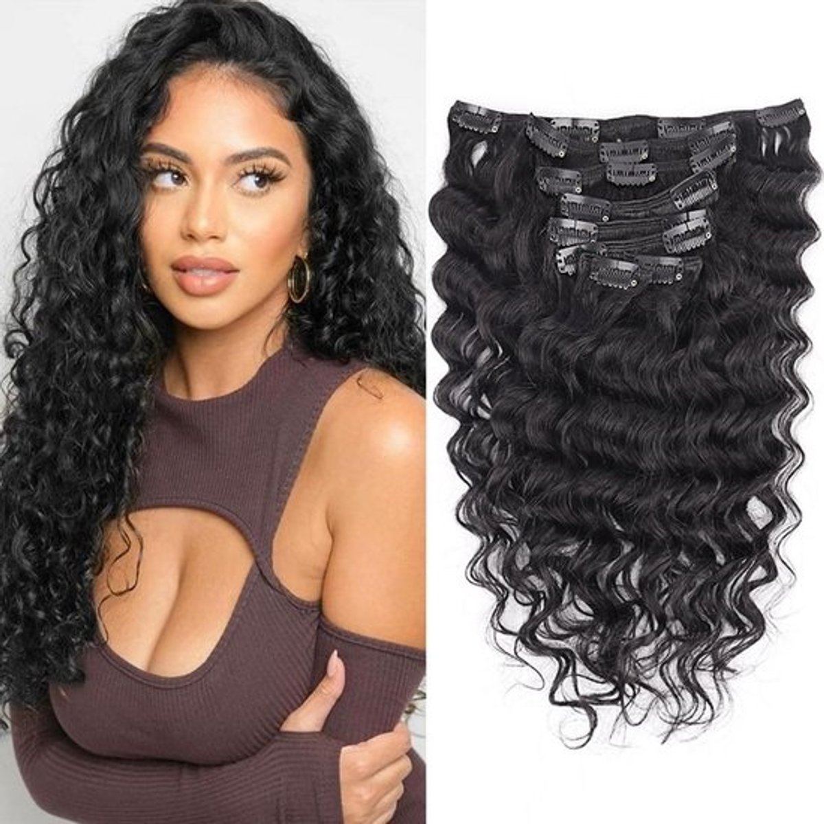 Diep Krullende Clip-In Haarverlenging 60 cm 100% Echt Haar