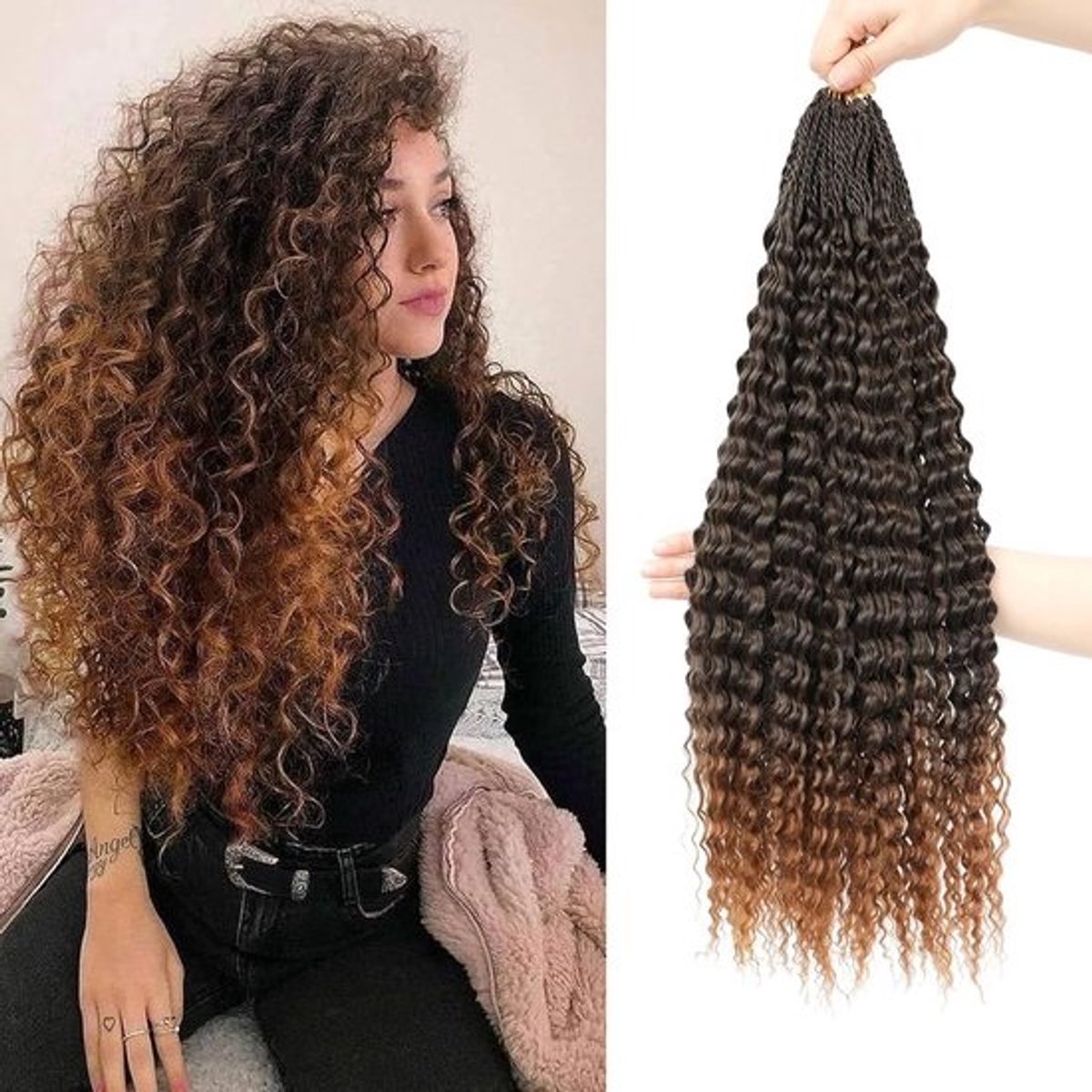 Micro Curly Crochet Haar 8 Bundels Kinky Twist Vlecht Extensions Synthetisch 16 Inch