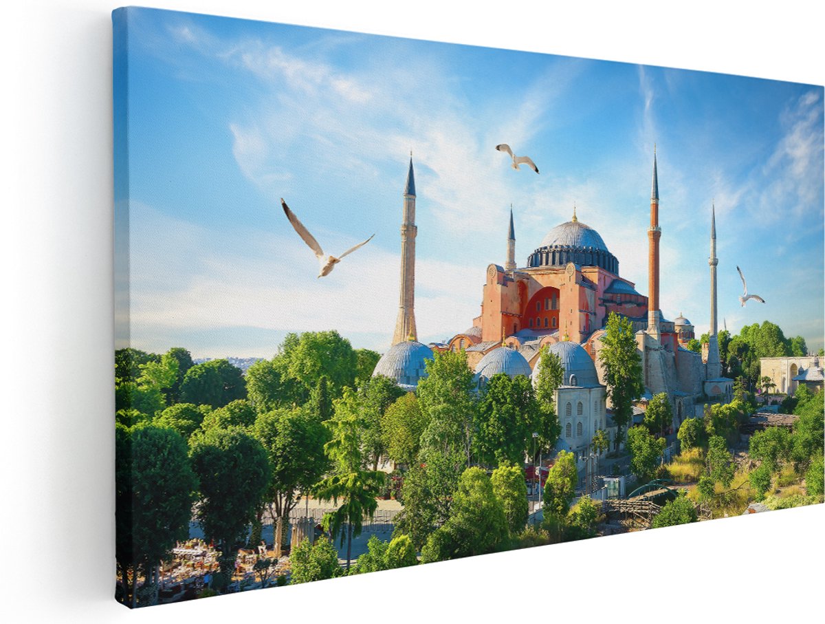 Artaza Canvas Schilderij Hagia Sophia Moskee In Istanbul - 180x90 cm - Groot - Wanddecoratie Woonkamer - Schilderijen - Muurdecoratie