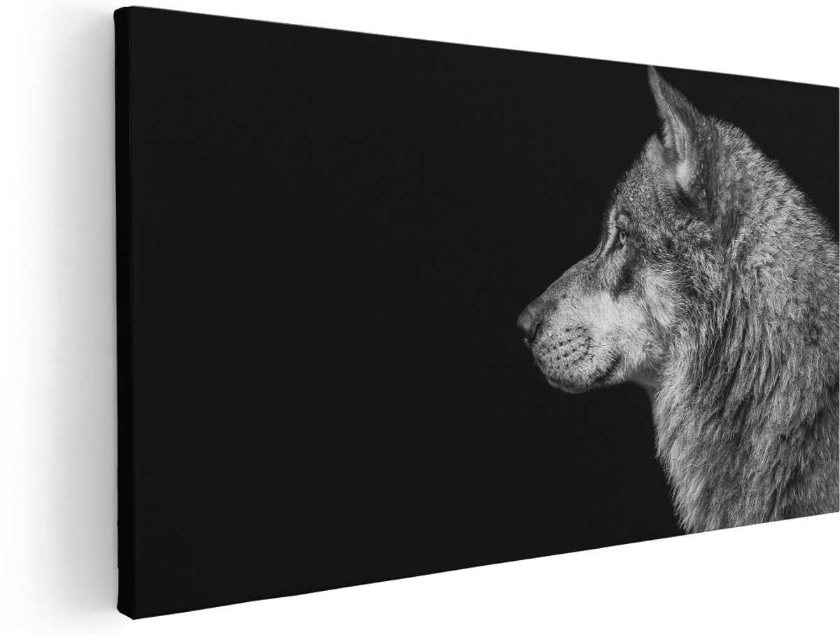 Artaza Canvas Schilderij Wolvenkop - Wolf - Zwart Wit - 180x90 cm - Groot - Wanddecoratie Woonkamer - Schilderijen - Muurdecoratie