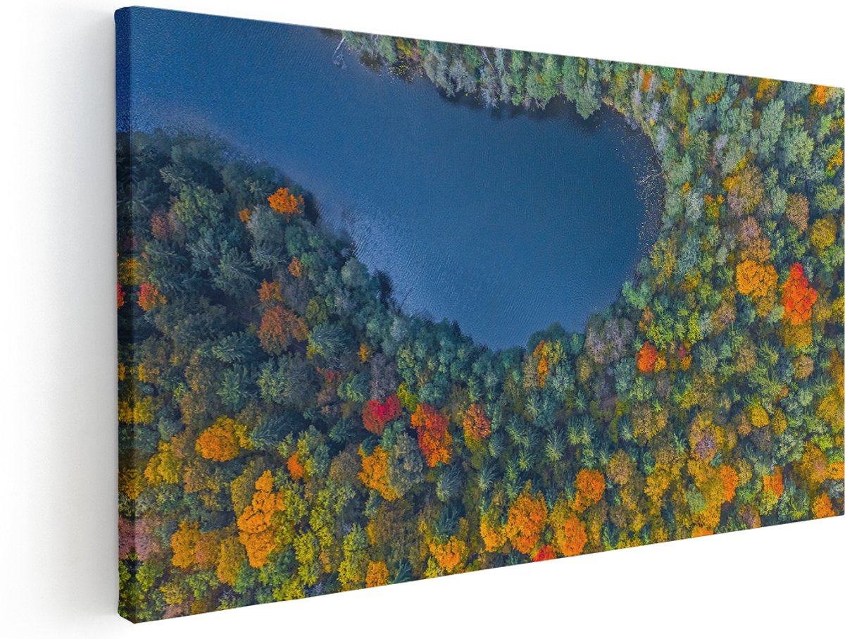 Artaza Canvas Schilderij Kleurrijke Bos Met Bomen Naast Een Meer - 180x90 cm - Groot - Wanddecoratie Woonkamer - Schilderijen - Muurdecoratie