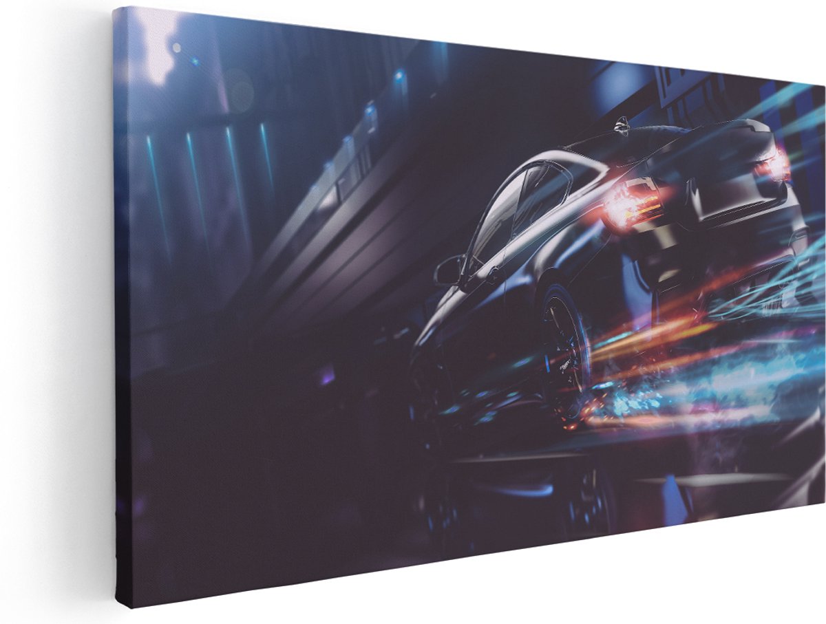 Artaza Canvas Schilderij Zwarte Raceauto - Abstract - 180x90 cm - Groot - Wanddecoratie Woonkamer - Schilderijen - Muurdecoratie