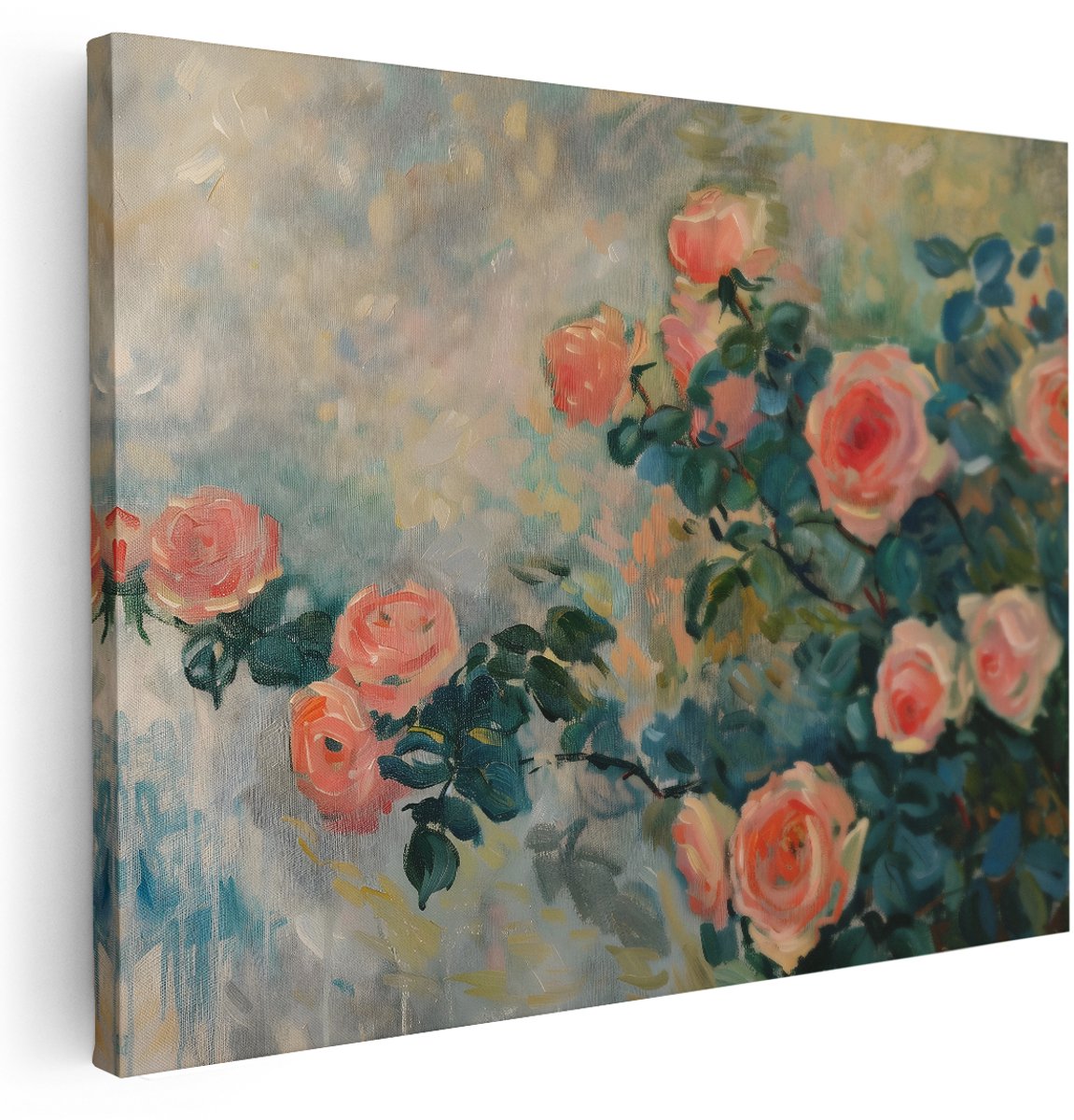 Artaza Canvas Schilderij Roze Rozen - 160x120 cm - Groot - Wanddecoratie Impressionistisch - Muurdecoratie Bloemen - Schilderijen Op Canvas Natuur