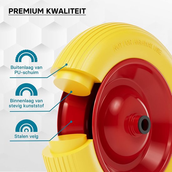 Kruiwagenwiel Massief - PU Wiel - Materiaal Transport - Lekvrij Polyurethaan - 4.00-8 180kg - Geel Rood — afbeelding 2
