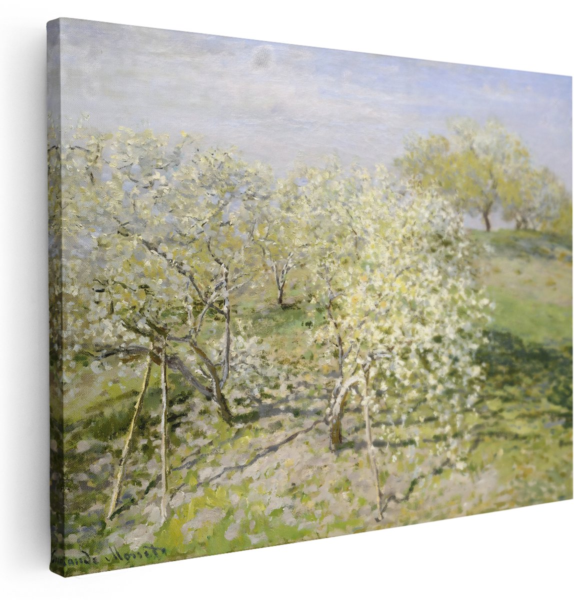Artaza Canvas Schilderij Landschap Monet - 160x120 cm - Groot - Wanddecoratie Bloesem Boomgaard - Muurdecoratie Natuur - Schilderijen Op Canvas
