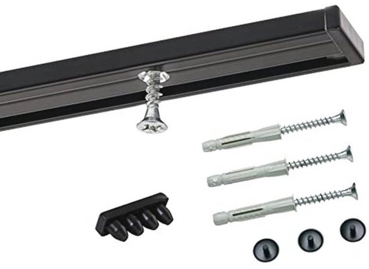 Aluminium Gordijnrail op Maat voor Plafondbevestiging - Zwart 60 cm