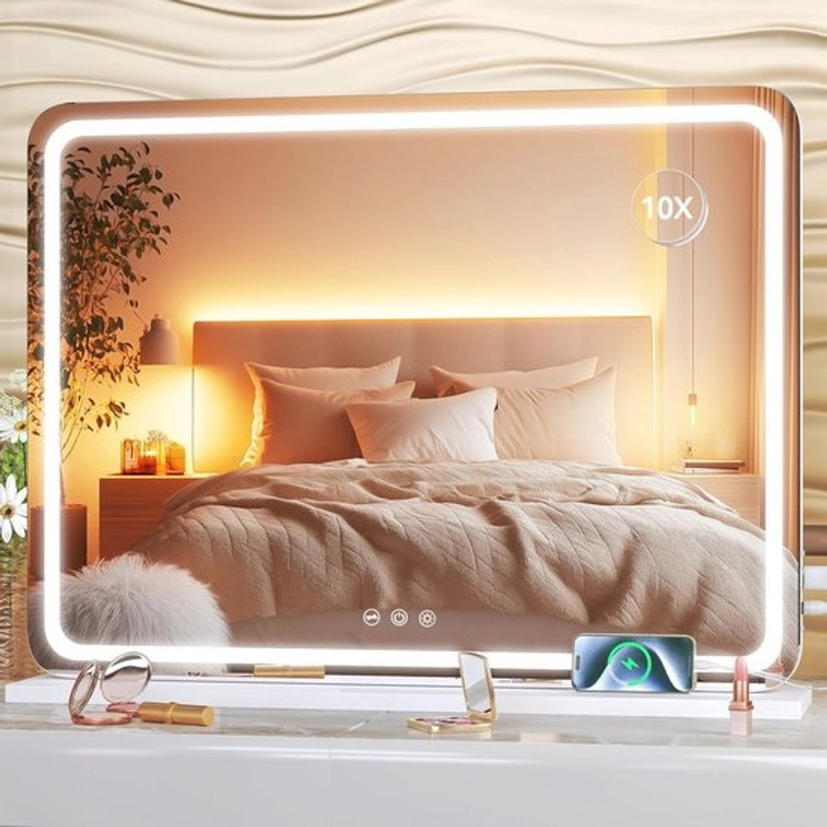 Verlichte Make-upspiegel met Dimbare LED Verlichting en Touchscreen