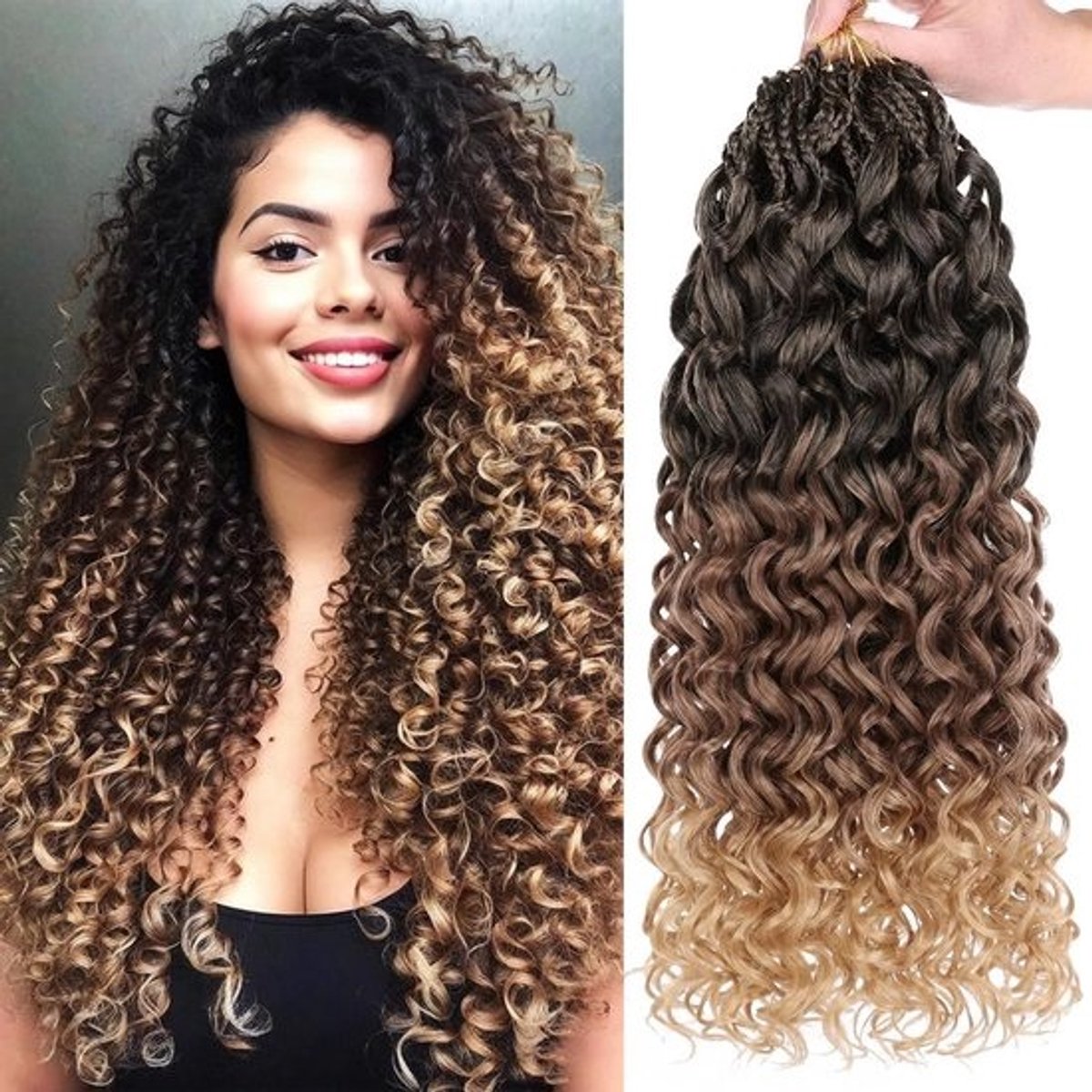 Pre-Looped Gogo Krul Vlechthaar 8 Packs Ocean Wave Goddess Box Braids Synthetisch Haar