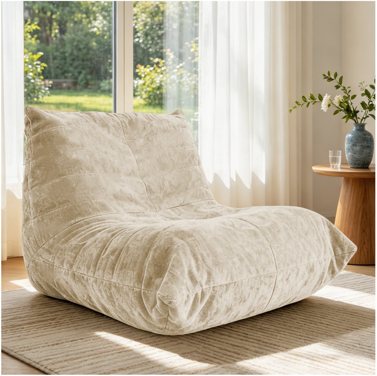 COVREO Zitzak 100x90x80 cm beige stof - met rugleuning - voor binnen - comfortabele loungestoel