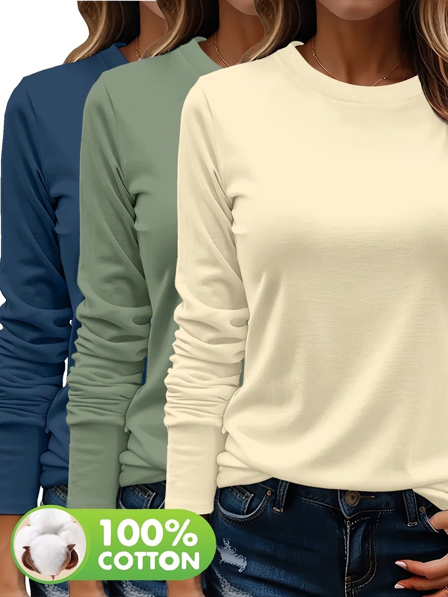 Currero Longsleeve Dames Oversized Lange Mouwen Shirt Roundneck Vrouwen Kleding T-Shirt Abrikoos + + Blauw