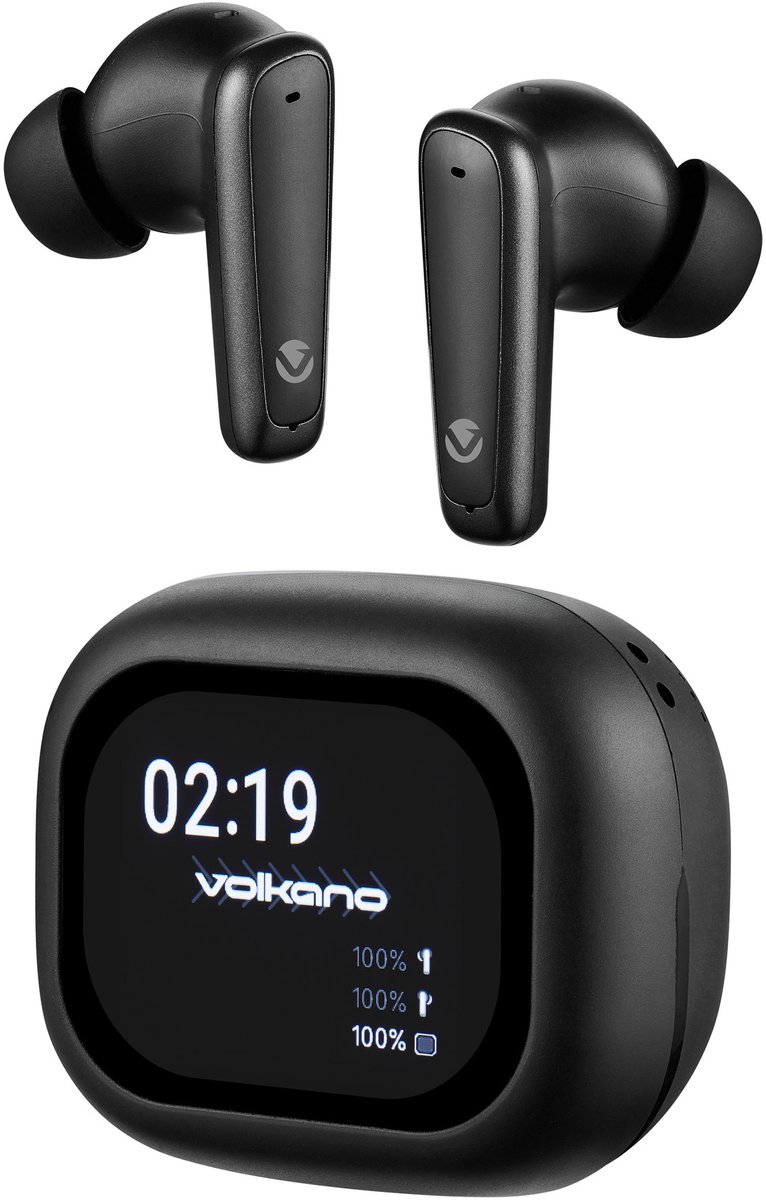 Volkano Vision Series - Draadloze Oordopjes met ANC en Display - Touchbediening - 24 uur speeltijd - Zwart