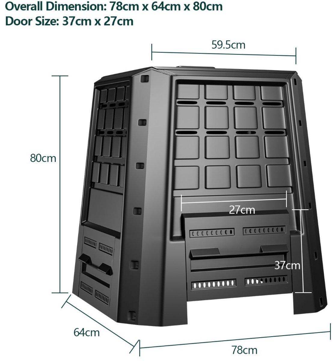 SureDeal® - Tuinier - Tuincomposter Thermocomposter - Deksel - Verstelbare Luchtopeningen Zwart - 78x64x80 cm - Zwart