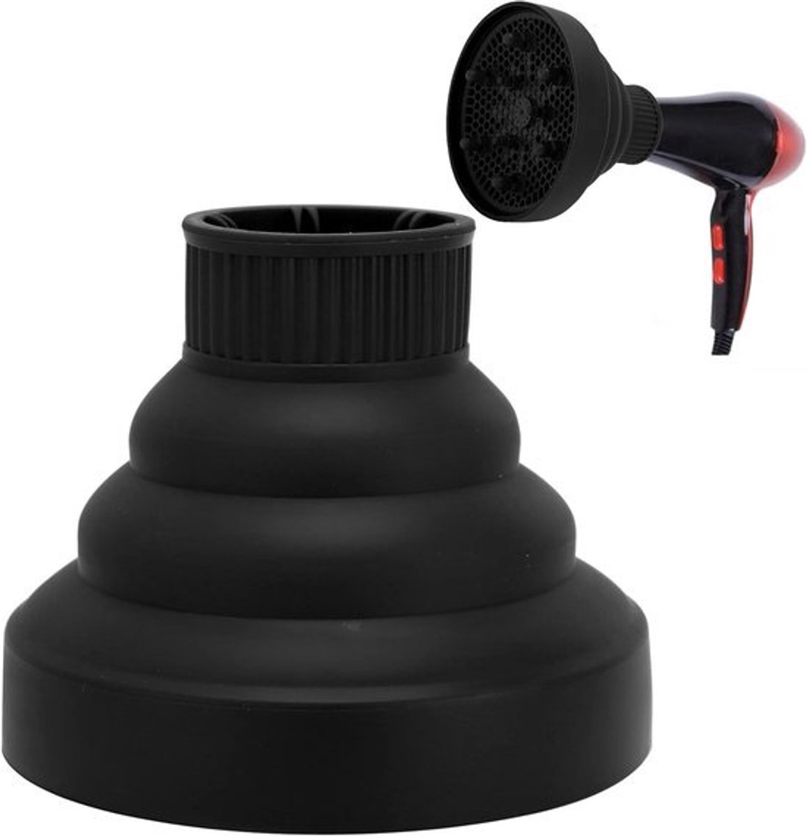 Haardroger Diffuser - Opzetstuk Föhn - Krullen Stylen - Opvouwbaar Siliconen - Universeel 4-5cm - Zwart