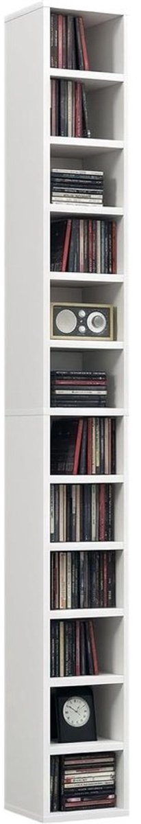 Opbergkast CD Toren - Media Unit - Muziek Collectie - Ruimtebesparend Ontwerp - 175 cm Hoog - Wit